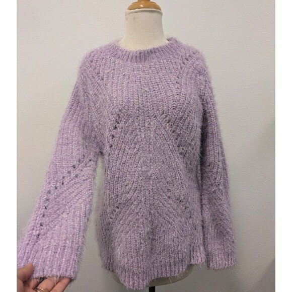 Talbots Lilac Purple Open Knit Cozy Soft Eyelash Sweater sz M Casual - Picture 2 of 8